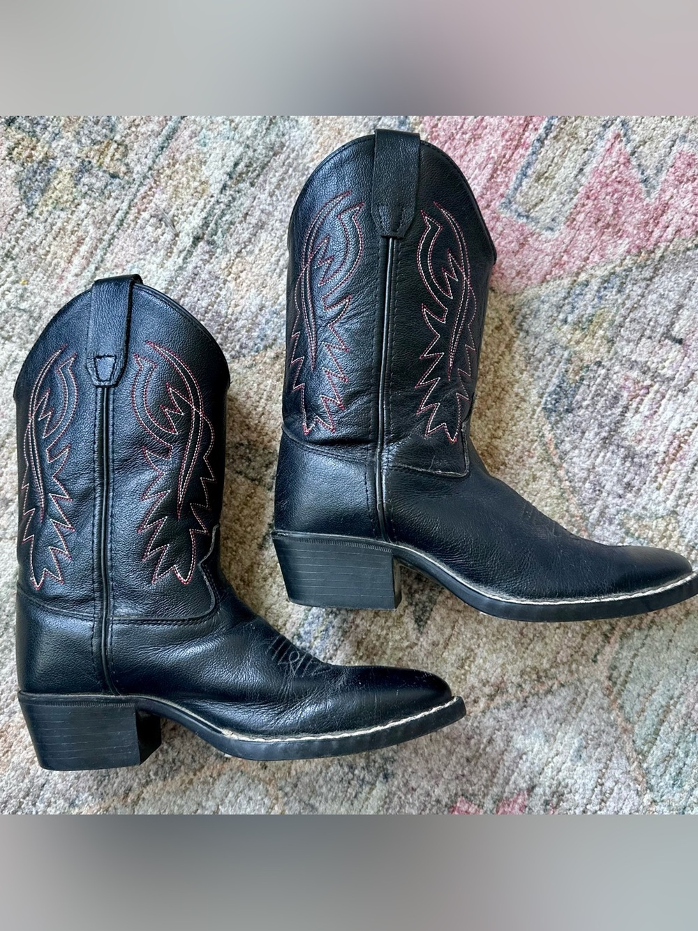 Kid’s Black Leather Cody James Cowboy Boots with Red Stitching - Picture 7 of 7